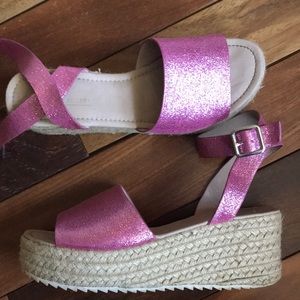 Pink Sparkly Espadrilles buckle sandals